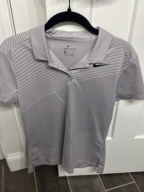 Nike Light Gray Striped Dri-FIT Polo